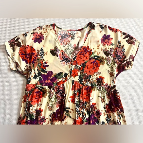 Andree by Unit Floral V-Neck Women's Tunic Dress Women’s Size 1X - Picture 2 of 16